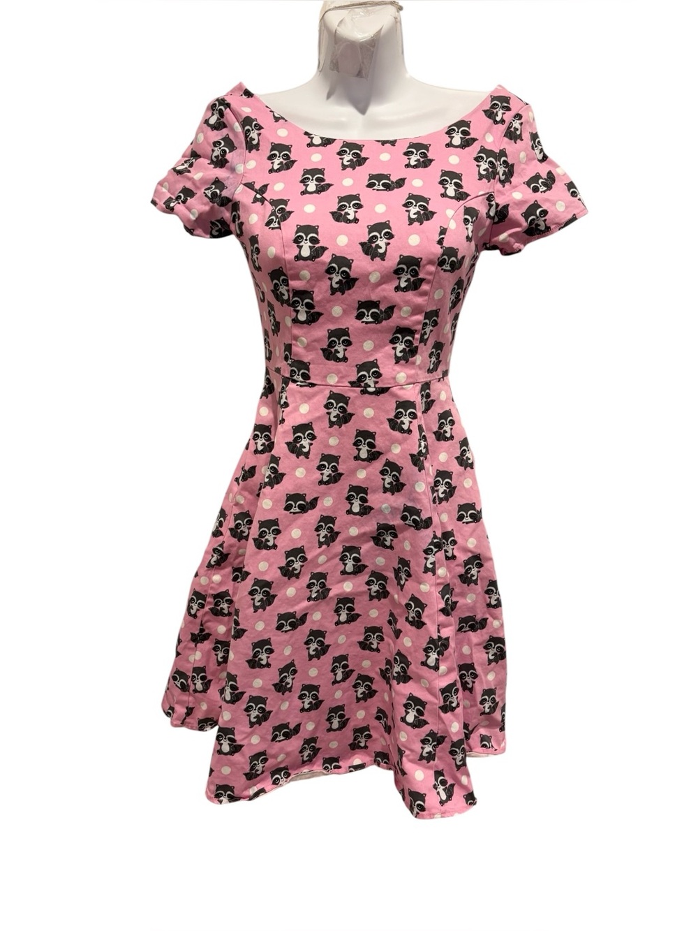 EVA ROSE Raccoon Print Dress Womens Retro Fit & Flare Pinup Rockabilly Small